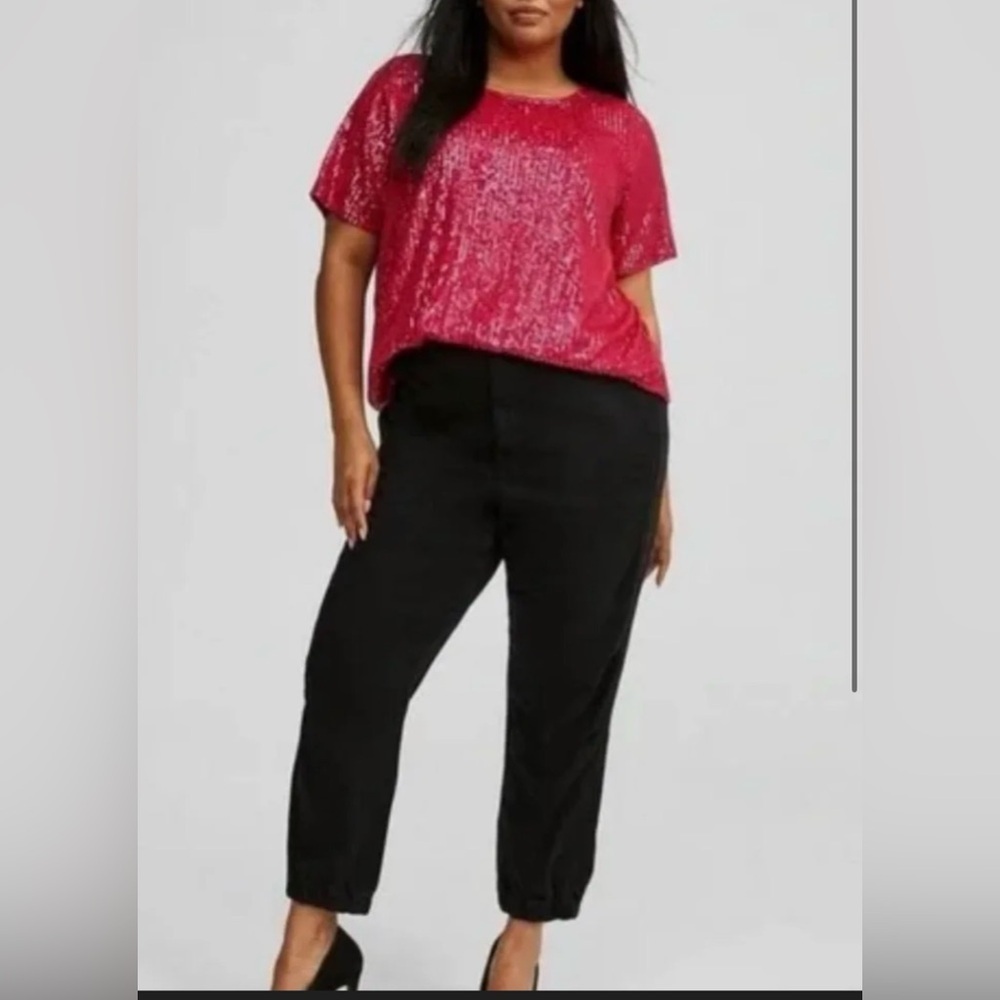 NWT Torrid Magenta Pink Sequin Abbey Short Sleeve Top Size 2